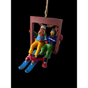 Moose & Bear Ski Skiing Chair Lift Christmas Ornament NEW Cape Shore Resin Rare